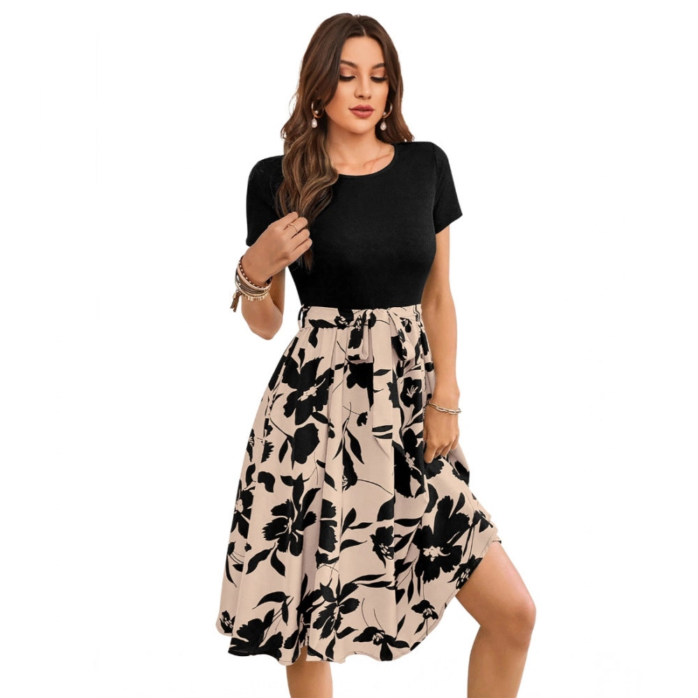 Gorgeous Women's Knitting Printed Round Neck Short Sleeve Dresses