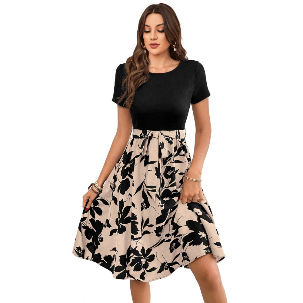 Gorgeous Women's Knitting Printed Round Neck Short Sleeve Dresses