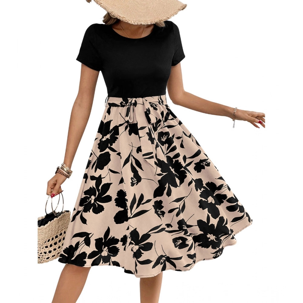 Gorgeous Women's Knitting Printed Round Neck Short Sleeve Dresses