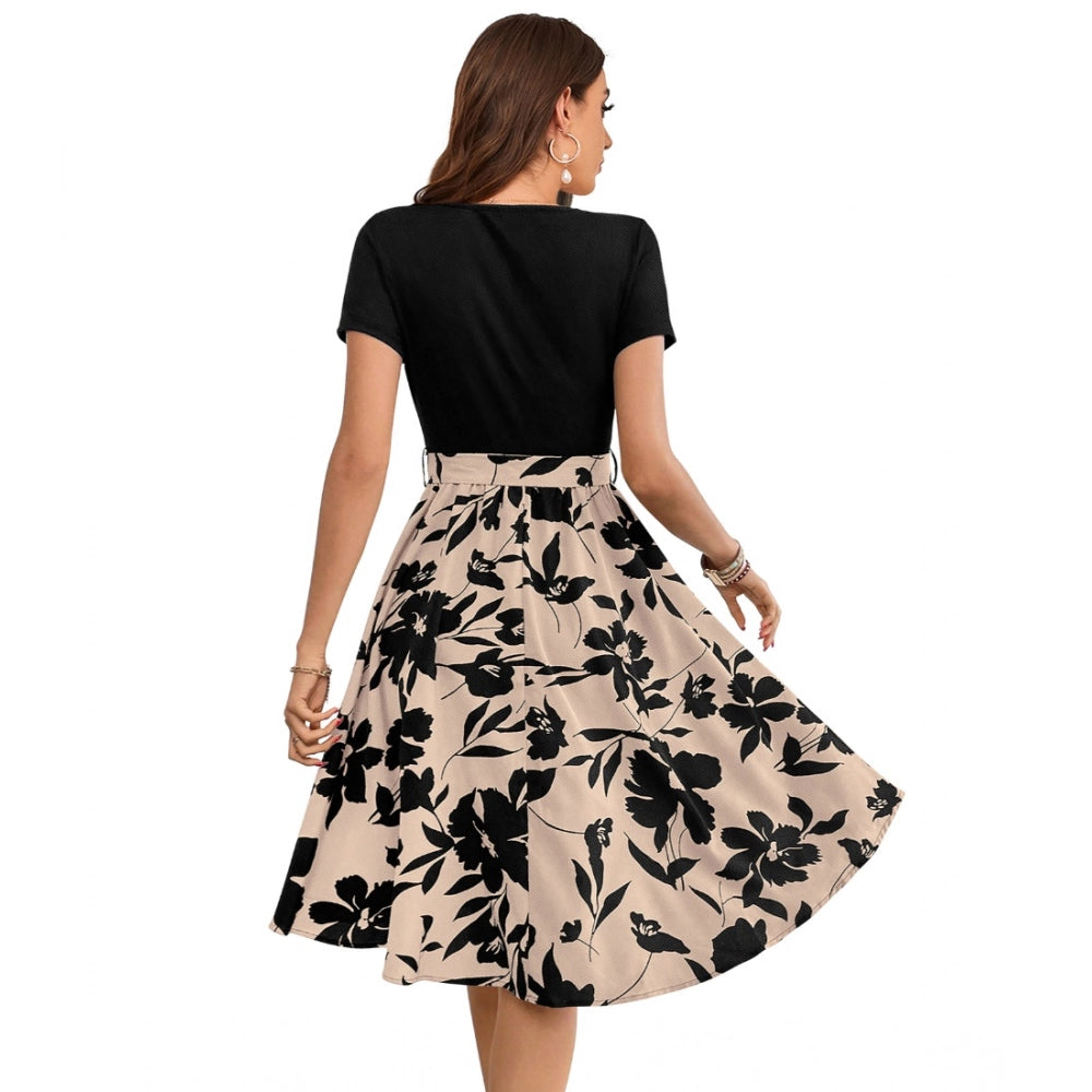 Gorgeous Women's Knitting Printed Round Neck Short Sleeve Dresses