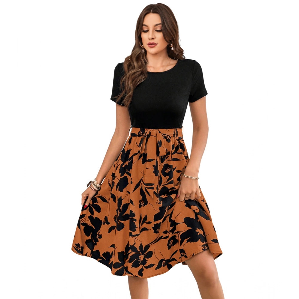 Gorgeous Women's Knitting Printed Round Neck Short Sleeve Dresses