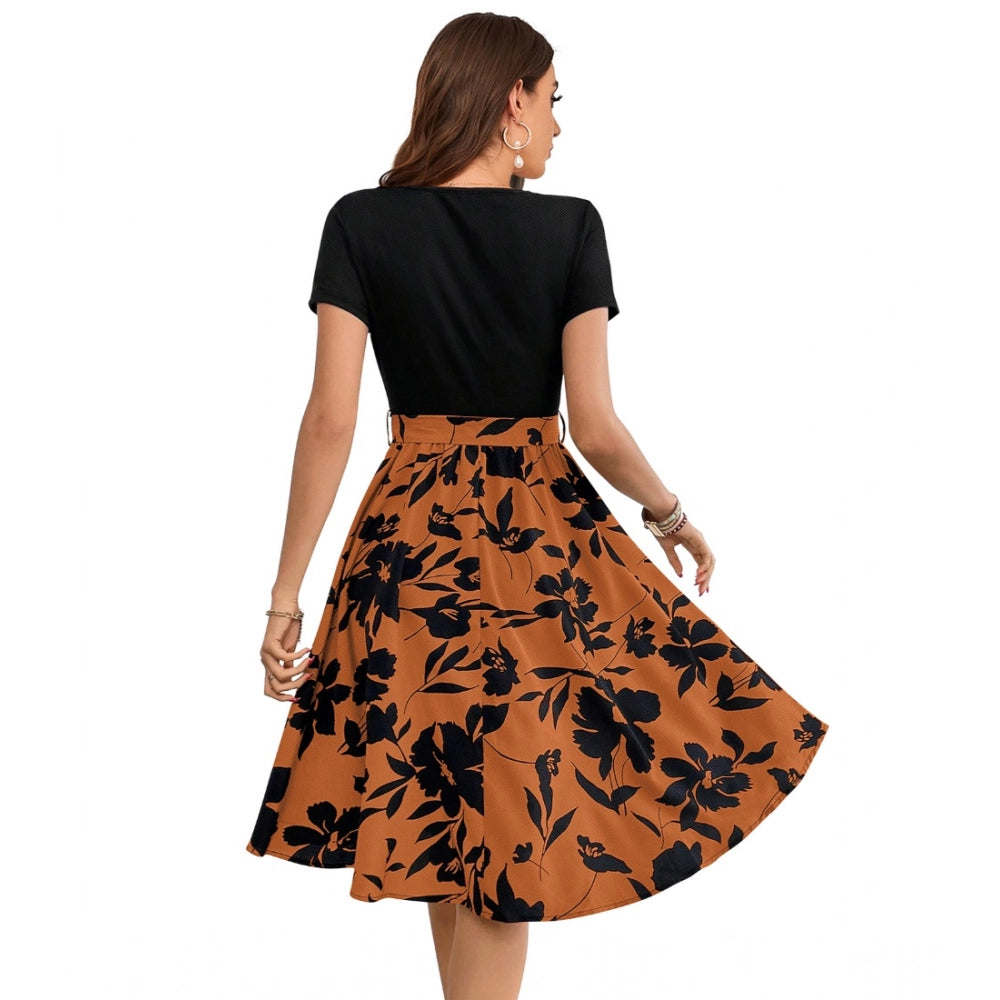 Gorgeous Women's Knitting Printed Round Neck Short Sleeve Dresses