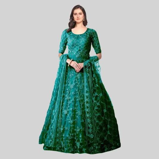 Fabulous Net Embroidered Gown With Dupatta