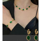 Oval Green Crystal Pendant Necklace Set With Bracelet