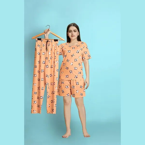 Amazing Printed Nightwear with Top Shorts And Pyjama