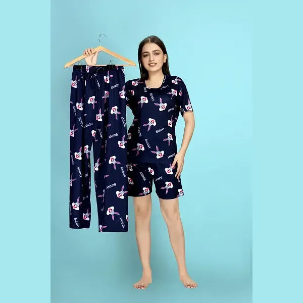 Amazing Printed Nightwear with Top Shorts And Pyjama