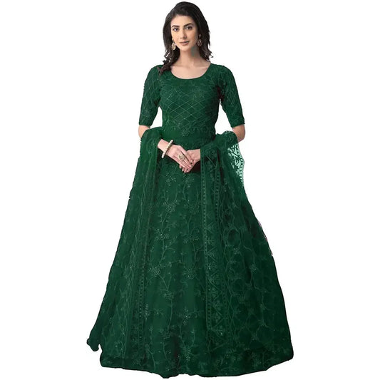 Fabulous Net Embroidered Gown With Dupatta