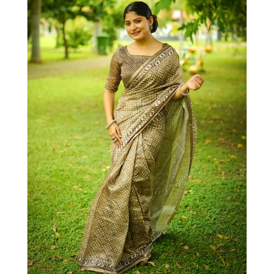 Beautiful Women's Cotton Printed Saree With Unstitched Blouse