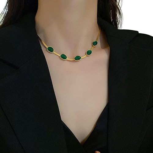 Gold Plated Necklace with Emerald Green Resin