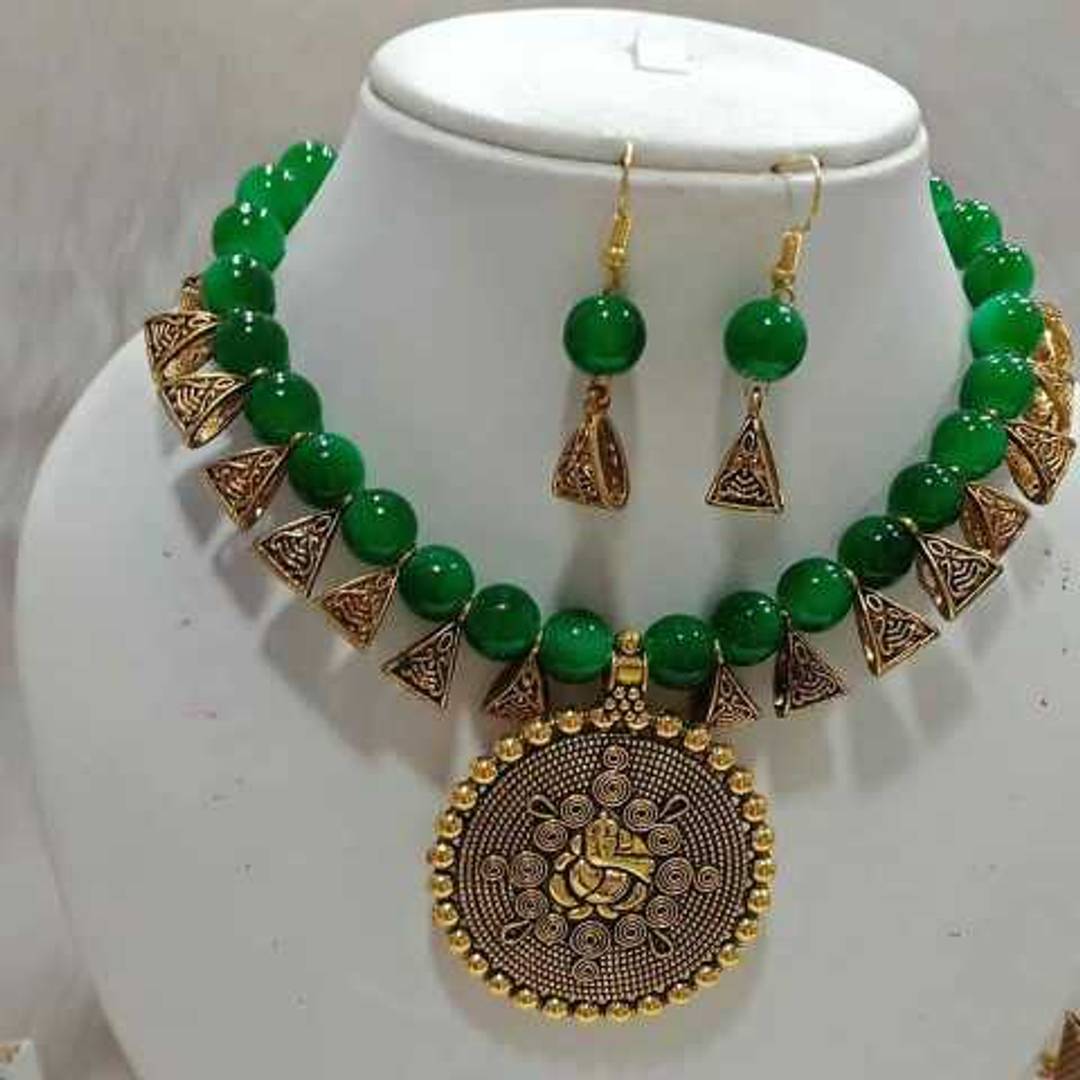 Charming Oxidized Ganesh ji Beads Jewellery Set