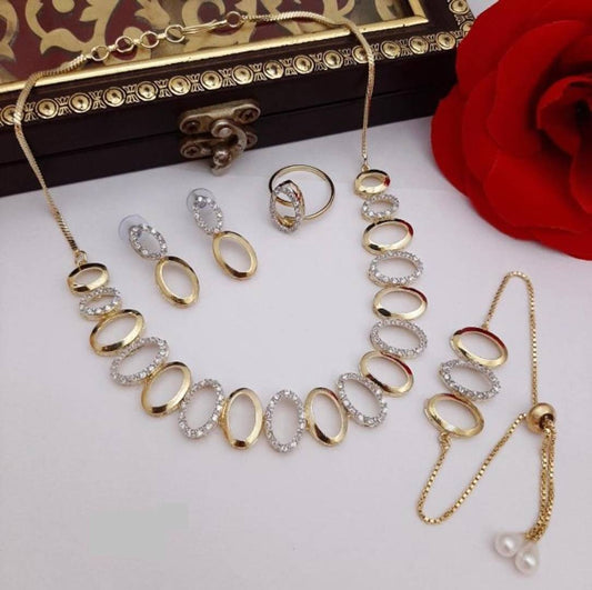 Beautiful Brass American Diamond Jewellery Set