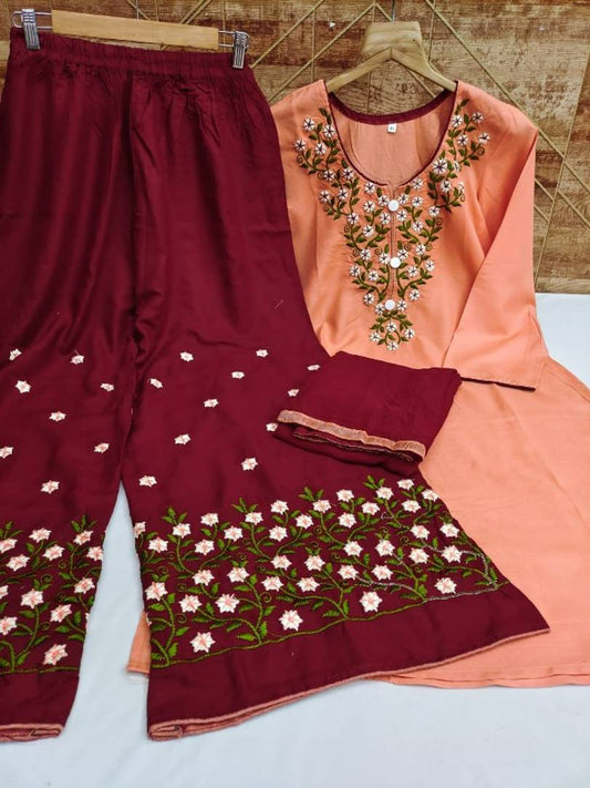 Exclusive Rayon Embroidered Kurta Bottom Dupatta Set