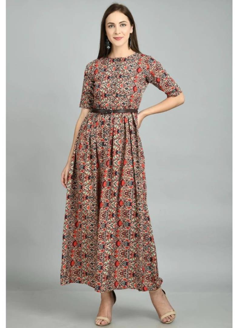 Designer Long Printed Crepe Dress