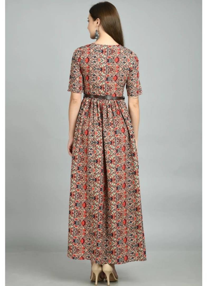 Designer Long Printed Crepe Dress