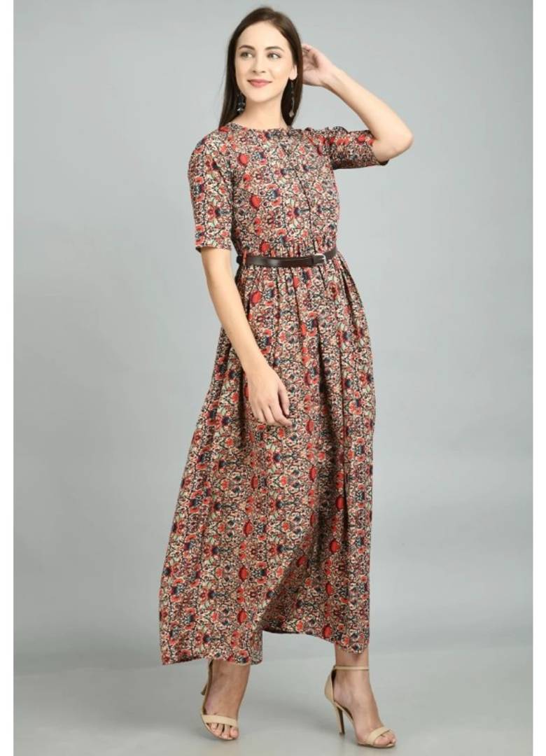 Designer Long Printed Crepe Dress