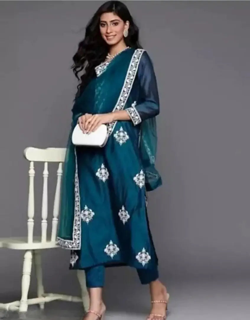 Attractive Cotton Slub Kurta Bottom Dupatta Set