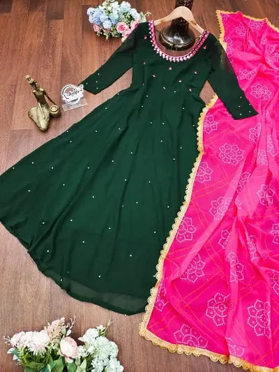 Partywear Georgette Gown With Dupatta